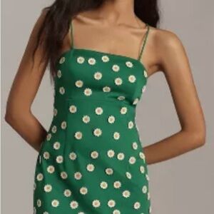 Anthropologie Green Floral Mini Dress